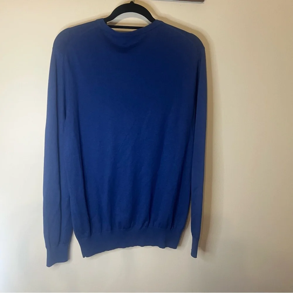 Façonnable Blue V-Neck Sweater Silk Cashmere Blend Men’s Medium